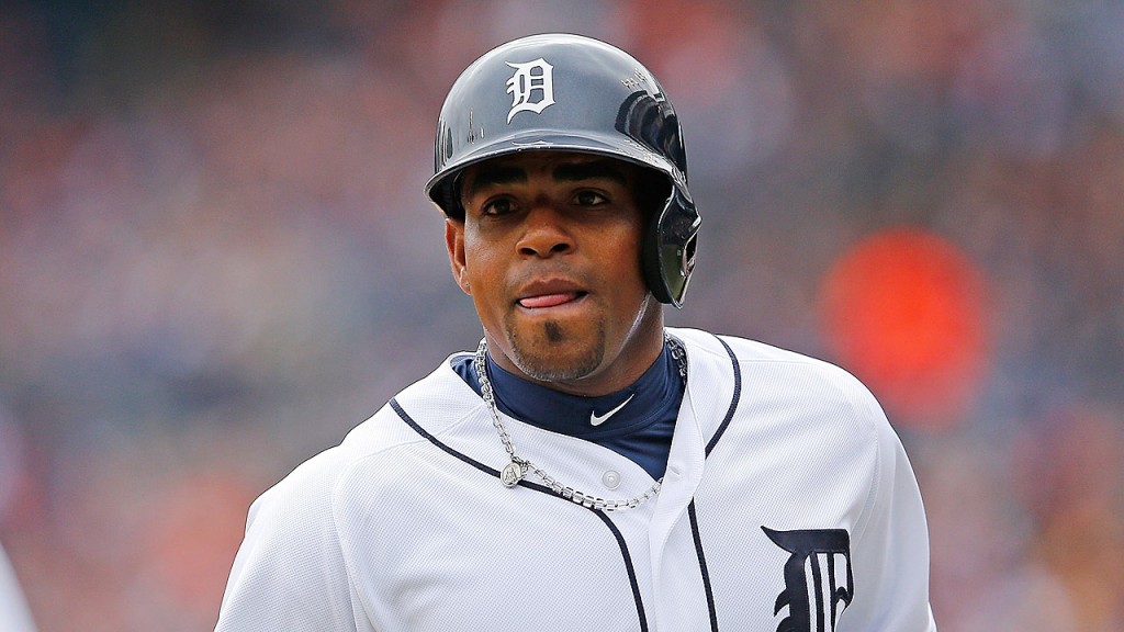 DETROIT, MI - APRIL 6: Yoenis Cespedes #52 of the Detroit Tigers scores during the sixth inning on the Nick Castellanos (not in photo) sacrifice fly during the Opening Day game against the Minnesota Twins at Comerica Park on April 6, 2015 in Detroit, Michigan. The Tigers defeated the Twins 4-0. (Photo by Leon Halip/Getty Images)