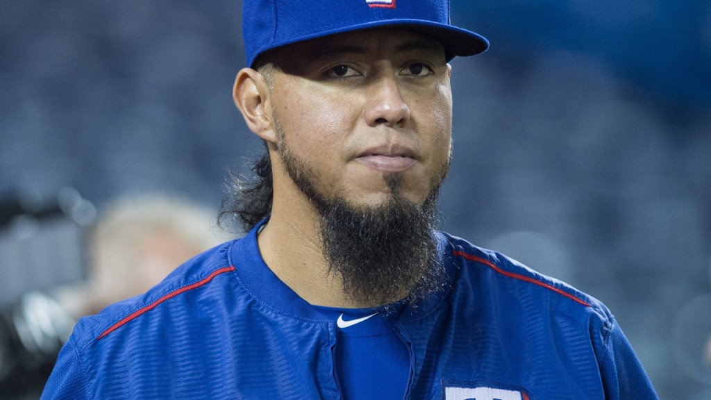Texas Rangers' Yovani Gallardo arrives for a baseball practice in Toronto, Wednesday, Oct. 7, 2015. The Blue Jays start the American League Divisional Series against the Texas Rangers in Toronto on Thursday. (Darren Calabrese/The Canadian Press via AP) MANDATORY CREDIT