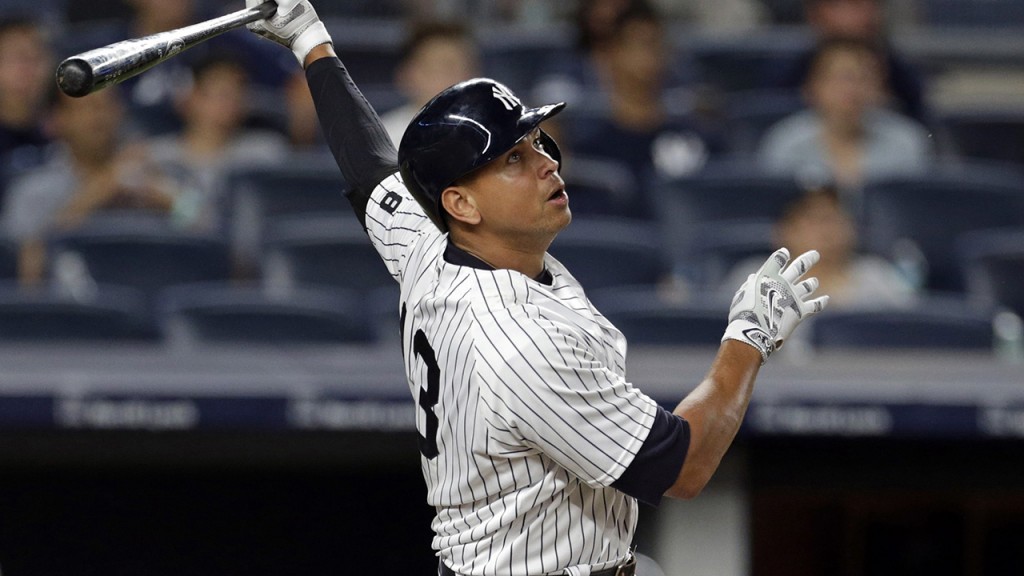 New York Yankees designated hitter Alex Rodriguez (13) at bat against the Boston Red Sox during a baseball game on Sunday, July 17, 2016, in New York. (AP Photo/Adam Hunger)