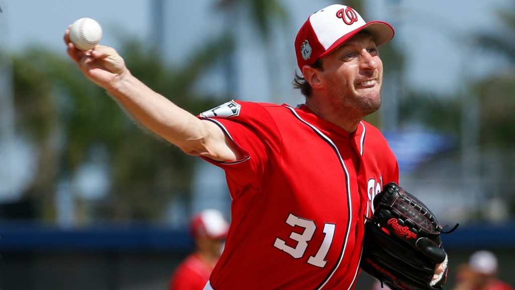 WEST PALM BEACH, FL - MARCH 7: Max Scherzer #31 of the Washington Nationals throws the ball during a morning workout prior to the spring training game against the Boston Red Sox at The Ballpark of the Palm Beaches on March 7, 2017 in West Palm Beach, Florida. (Photo by Joel Auerbach/Getty Images) *** Local Caption *** Max Scherzer