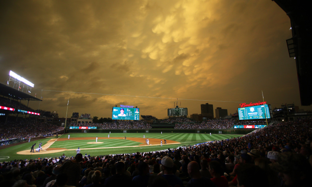 Jun 22, 2015; Chicago, IL, USA; Yellow skies surround Wrigley Field during the game between the Chicago Cubs and the Los Angeles Dodgers. Mandatory Credit: Caylor Arnold-USA TODAY Sports