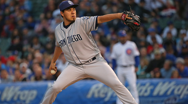 CHICAGO, IL - MAY 10: Starting pitcher Cesar Vargas #49 of the San Diego Padres dleivers the ball against the Chicago Cubs at Wrigley Field on May 10, 2016 in Chicago, Illinois.   Jonathan Daniel/Getty Images/AFP